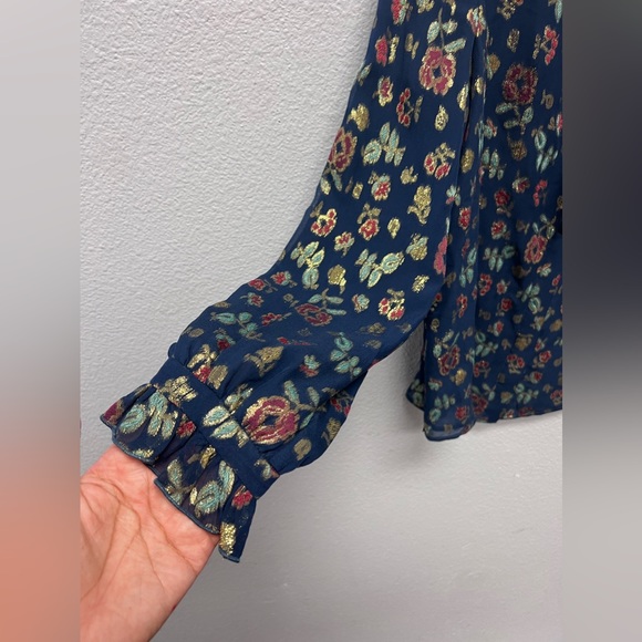 SALONI NWT Emile Floral Metallic Silk Blend Chiffon Ruffle Bow Collar Size 2 - Picture 13 of 17